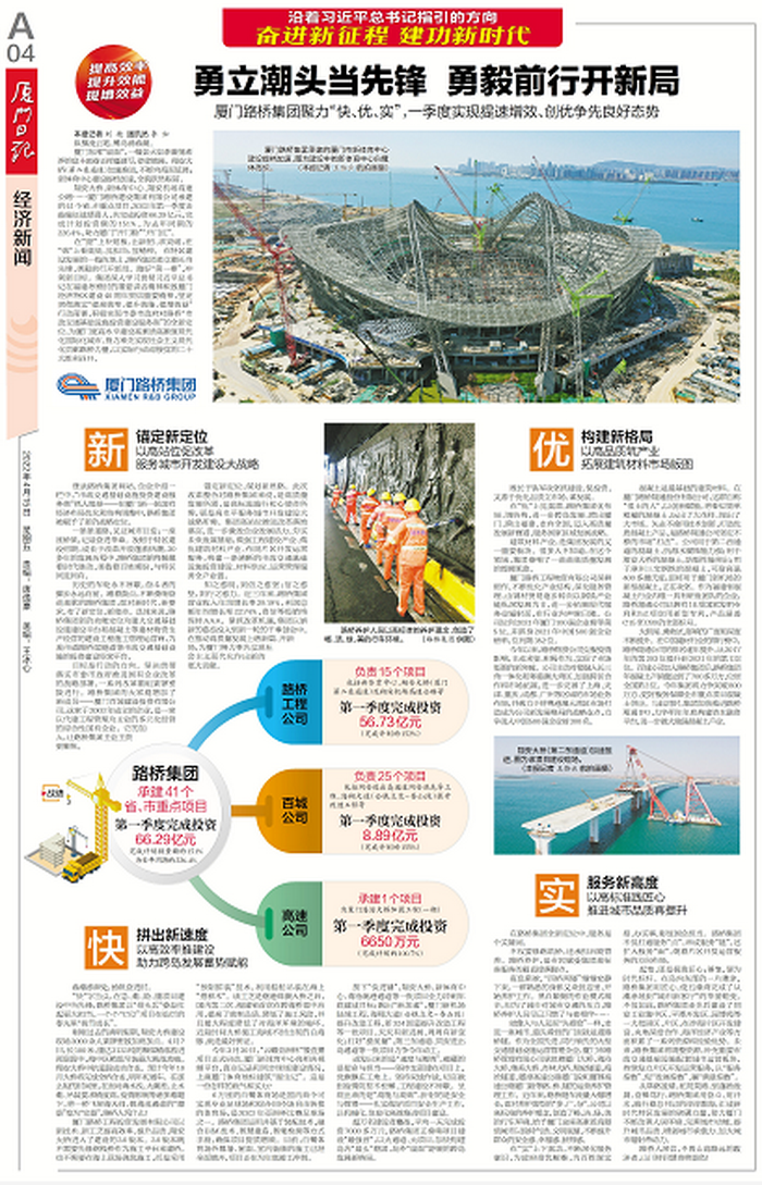 20220415【黨辦】廈門日報：勇立潮頭當(dāng)先鋒  勇毅前行開新局—— 廈門路橋集團(tuán)聚力“快、優(yōu)、實”，一季度實現(xiàn)提速增效、創(chuàng)優(yōu)爭先良好態(tài)勢_調(diào)整大小.png